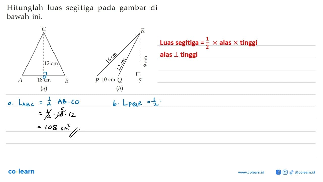 Hitunglah luas segitiga pada gambar di bawah ini. (a) C 12