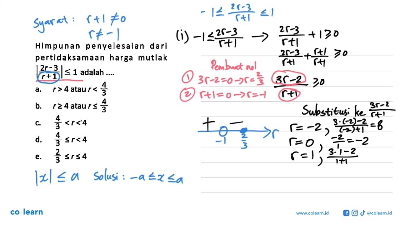 Himpunan penyelesaian dari pertidaksamaan harga mutlak