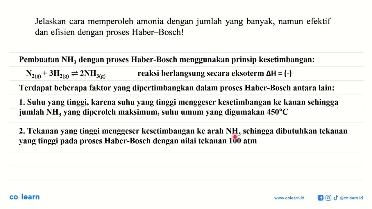 Jelaskan cara memperoleh amonia dengan jumlah yang banyak,