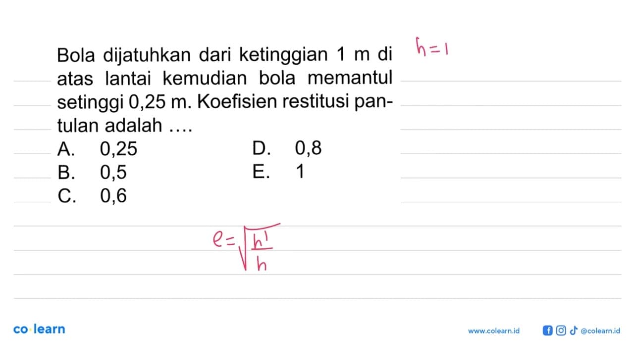 Bola dijatuhkan dari ke tinggian 1 m di atas lantai