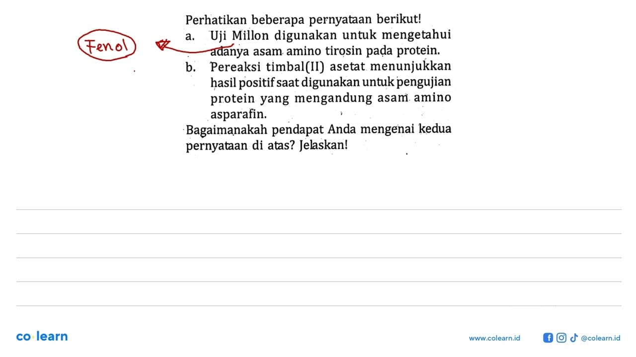 Perhatikan beberapa pernyataan berikut! a. Uji Millon