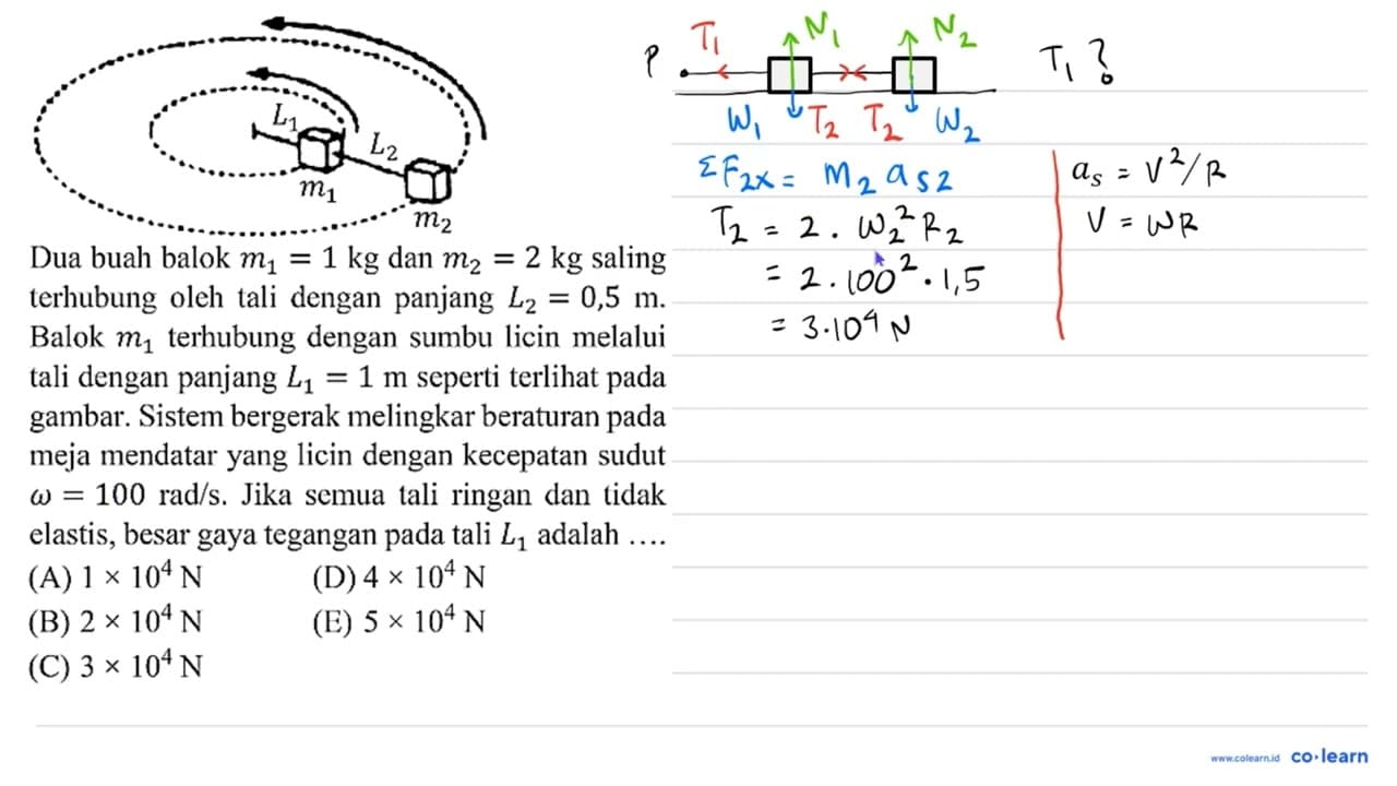 Dua buah balok m1=1 kg m2=2 kg saling terhubung oleh tali