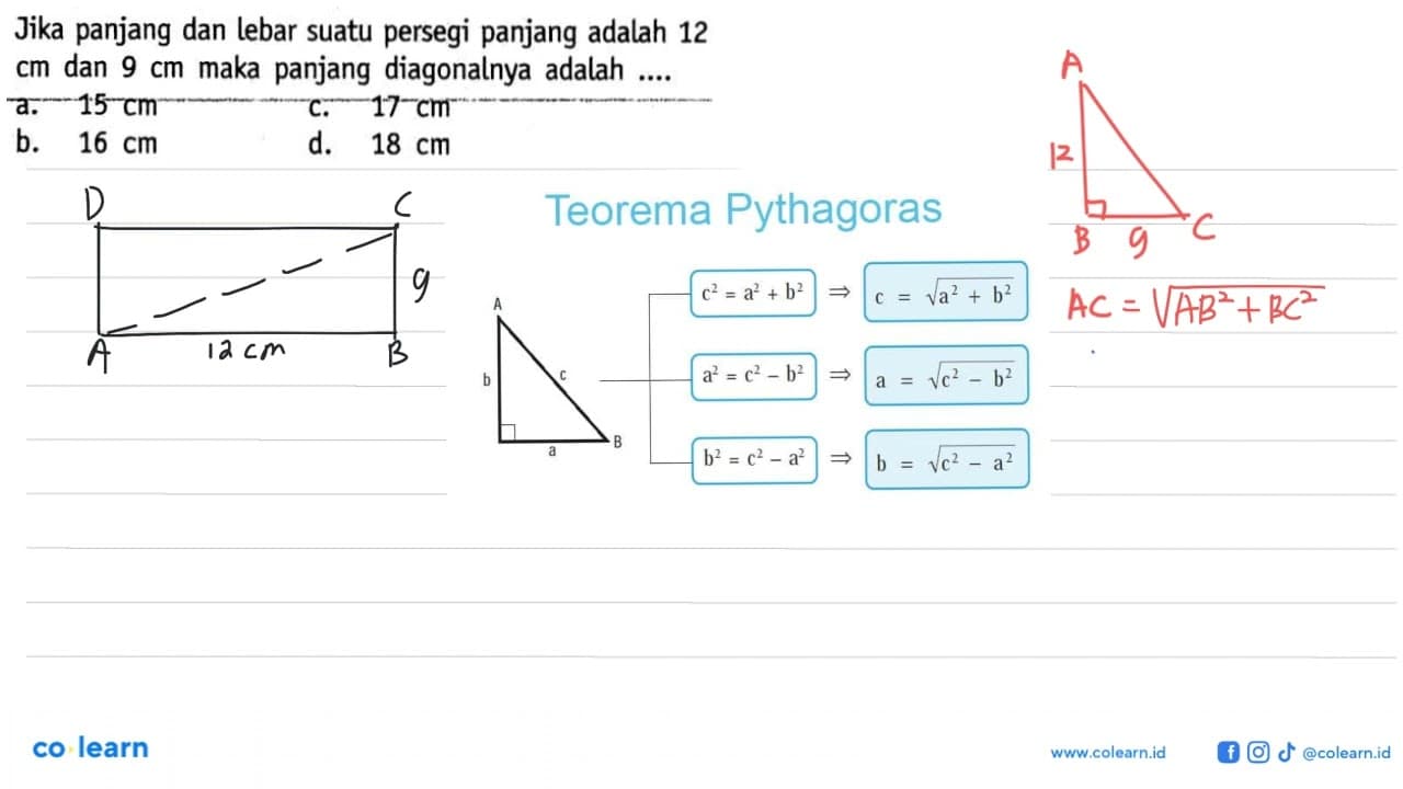 Jika panjang dan lebar suatu persegi panjang adalah 12 cm