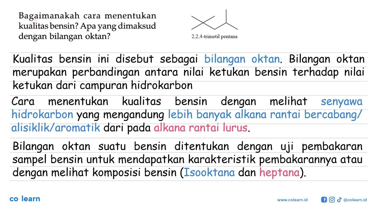 Bagaimanakah cara menentukan kualitas bensin? Apa yang