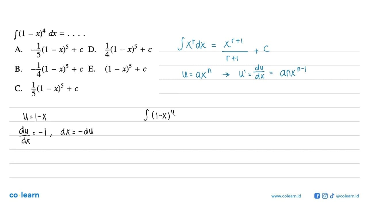 integral(1-x)^4 dx=...