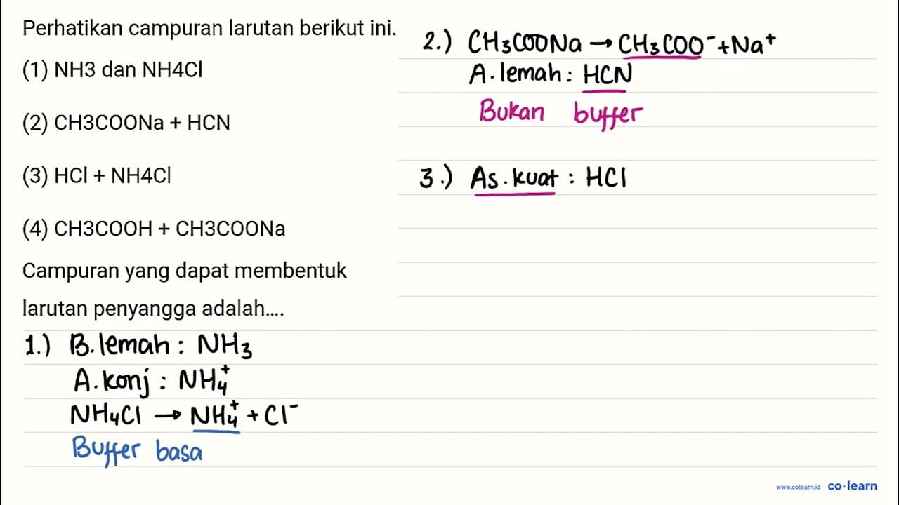 Perhatikan campuran larutan berikut ini. (1) NH 3 dan NH 4