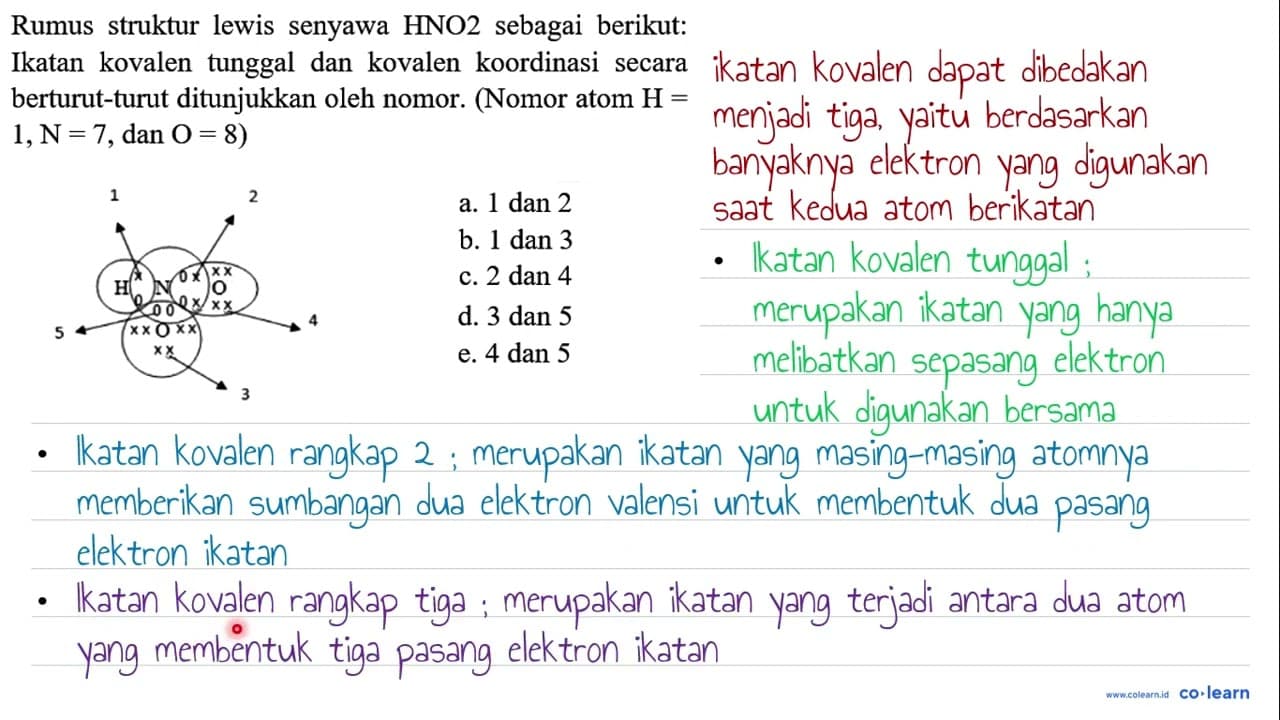 Rumus struktur lewis senyawa HNO2 sebagai berikut: Ikatan