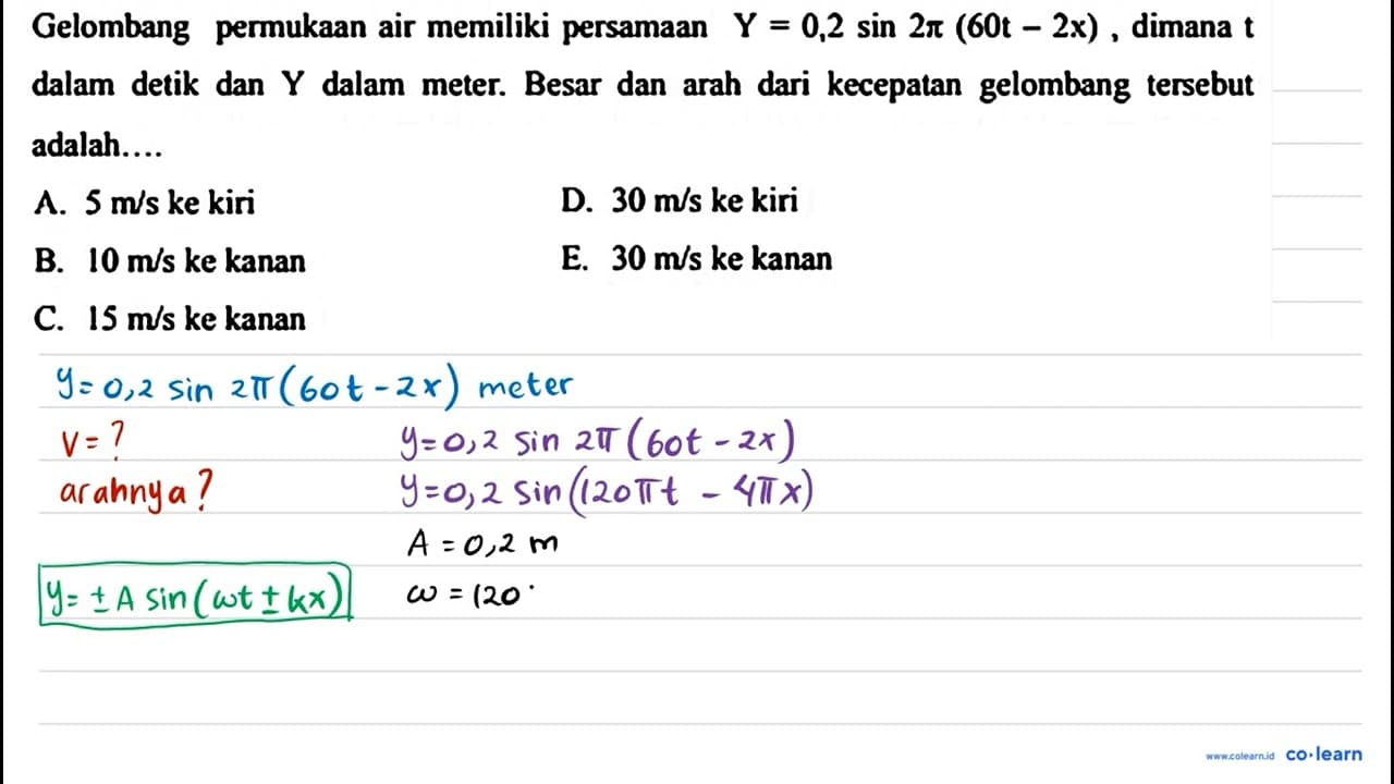 Gelombang permukaan air memiliki persamaan Y=0,2 sin 2