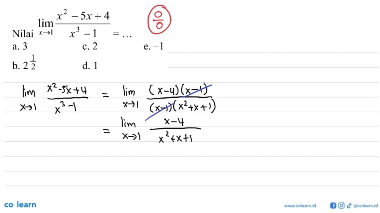 lim x -> 1 (x^2-5x+4)/(x^3-1)=...