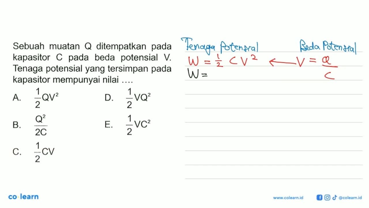 Sebuah muatan Q ditempatkan pada kapasitor C pada beda