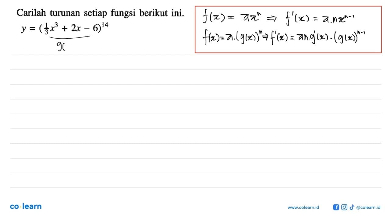 Carilah turunan setiap fungsi berikut ini. y=(1/3