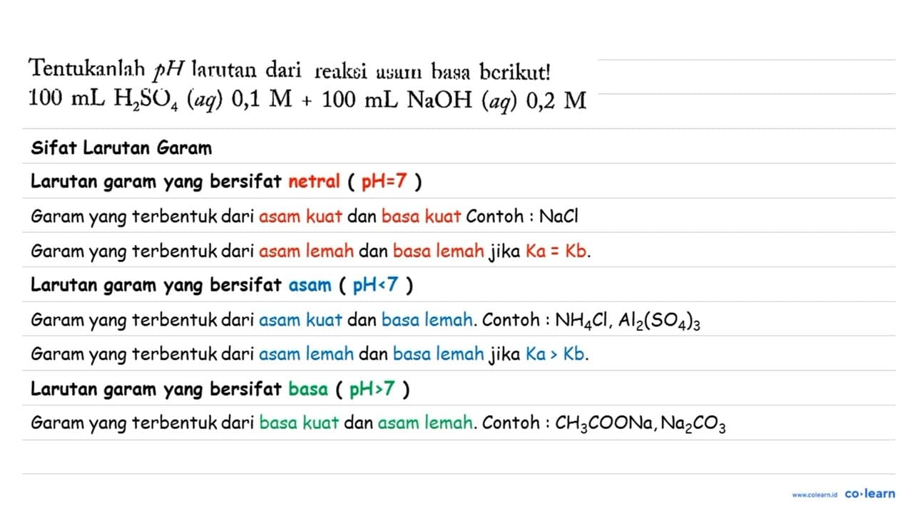 Tentukanlah p H larutan dari reakei usum basa bcrikut! 100