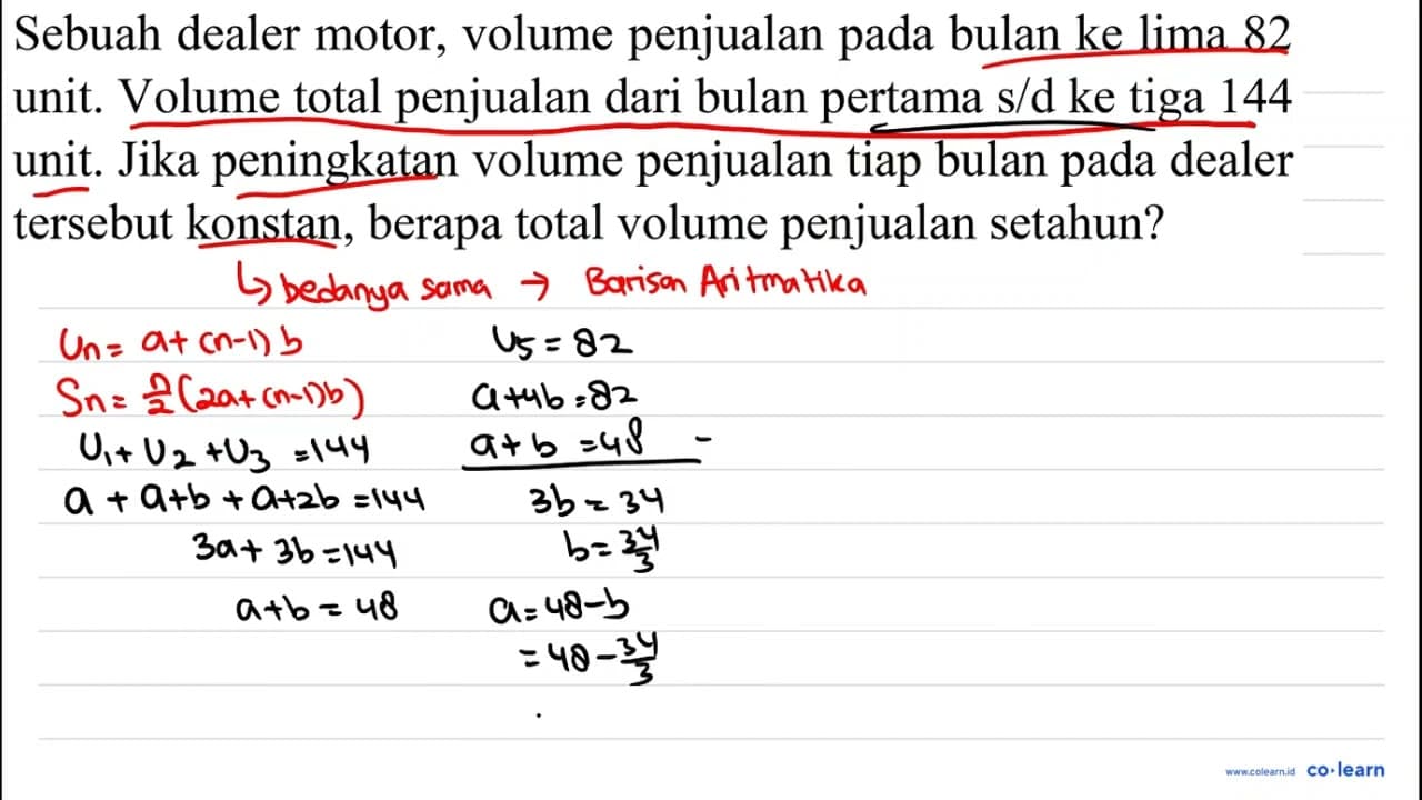 Sebuah dealer motor, volume penjualan pada bulan ke lima 82