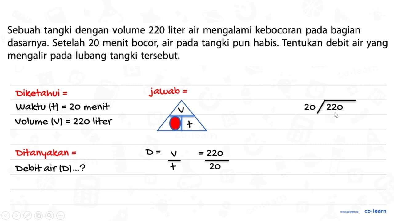 Sebuah tangki dengan volume 220 liter air mengalami