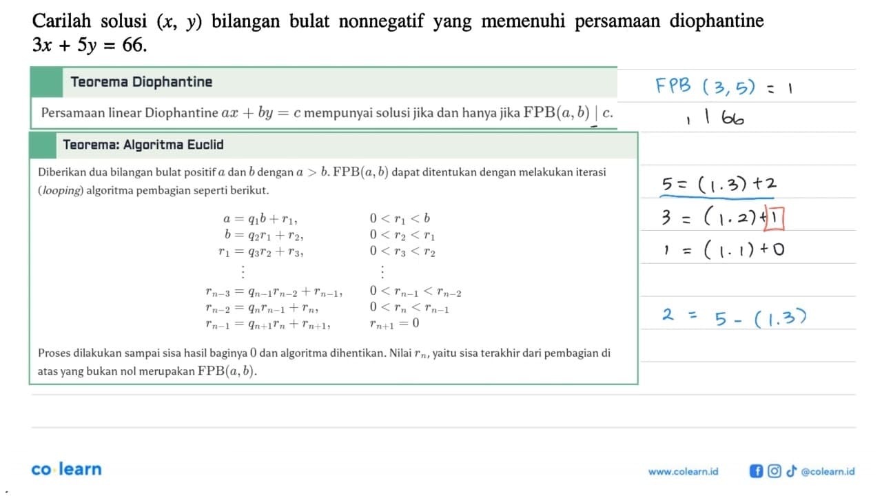 Carilah solusi (x, y) bilangan bulat nonnegatif yang