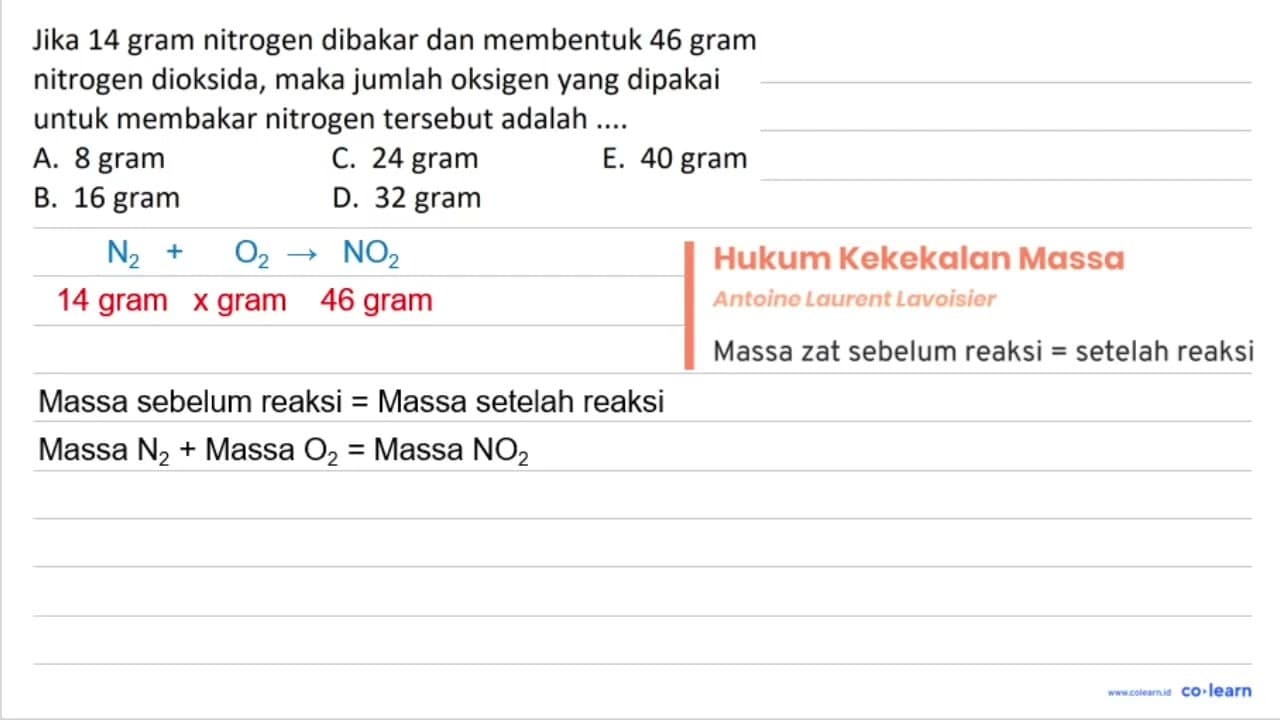 Jika 14 gram nitrogen dibakar dan membentuk 46 gram