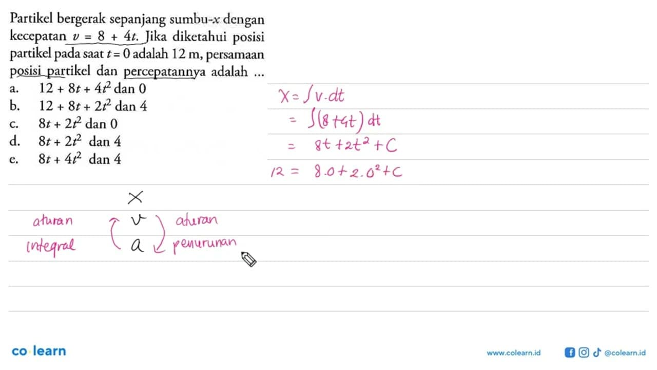 Partikel bergerak sepanjang sumbu-x dengan kecepatan