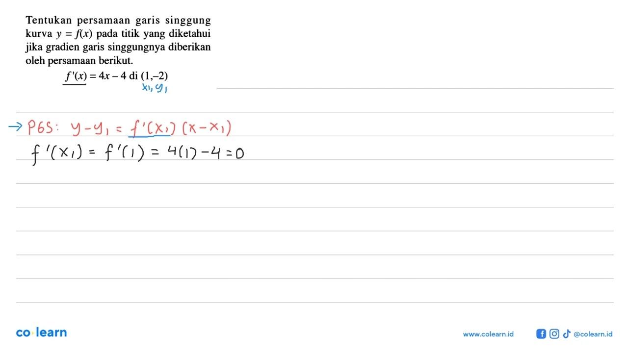 Tentukan persamaan garis singgung kurva y=f(x) pada titik