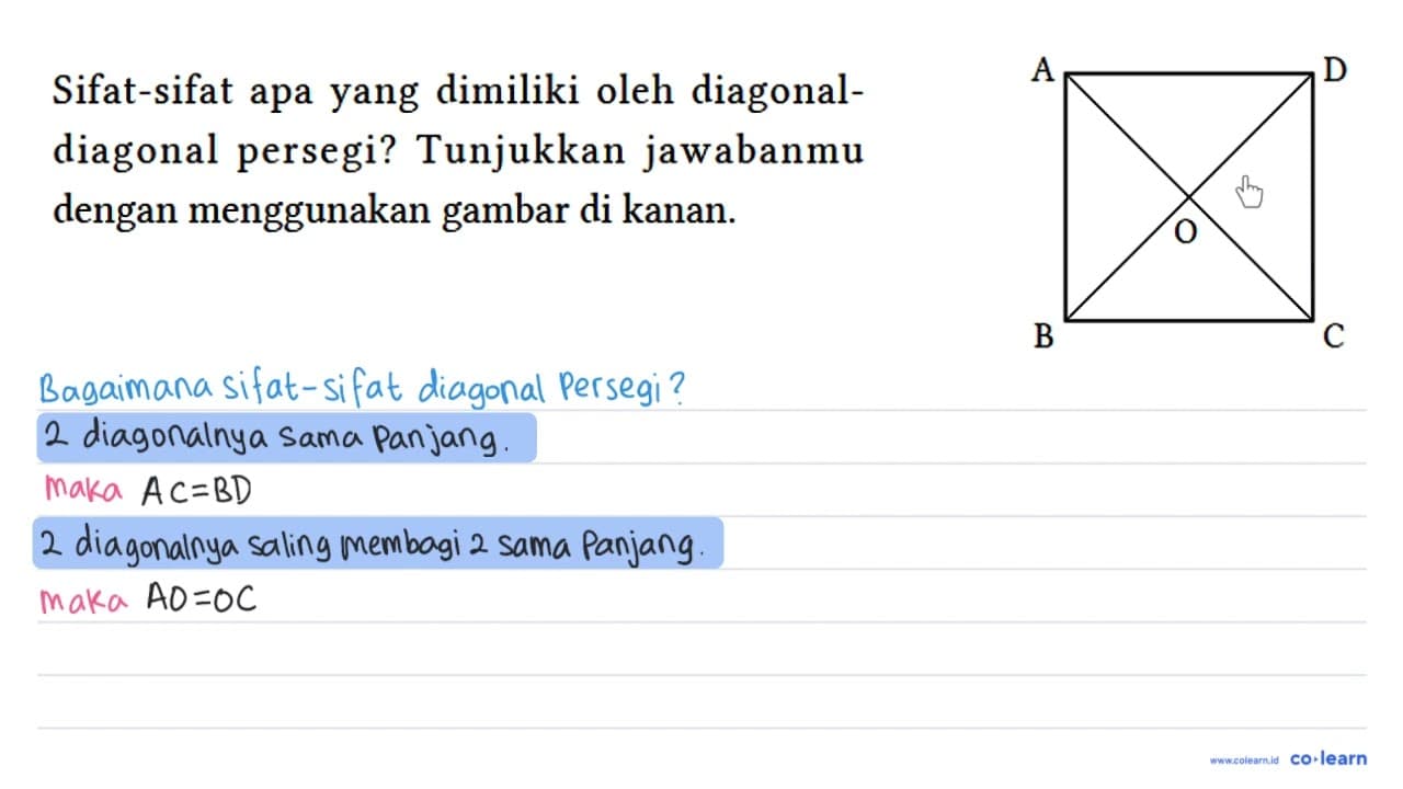 Sifat-sifat apa yang dimiliki oleh diagonaldiagonal