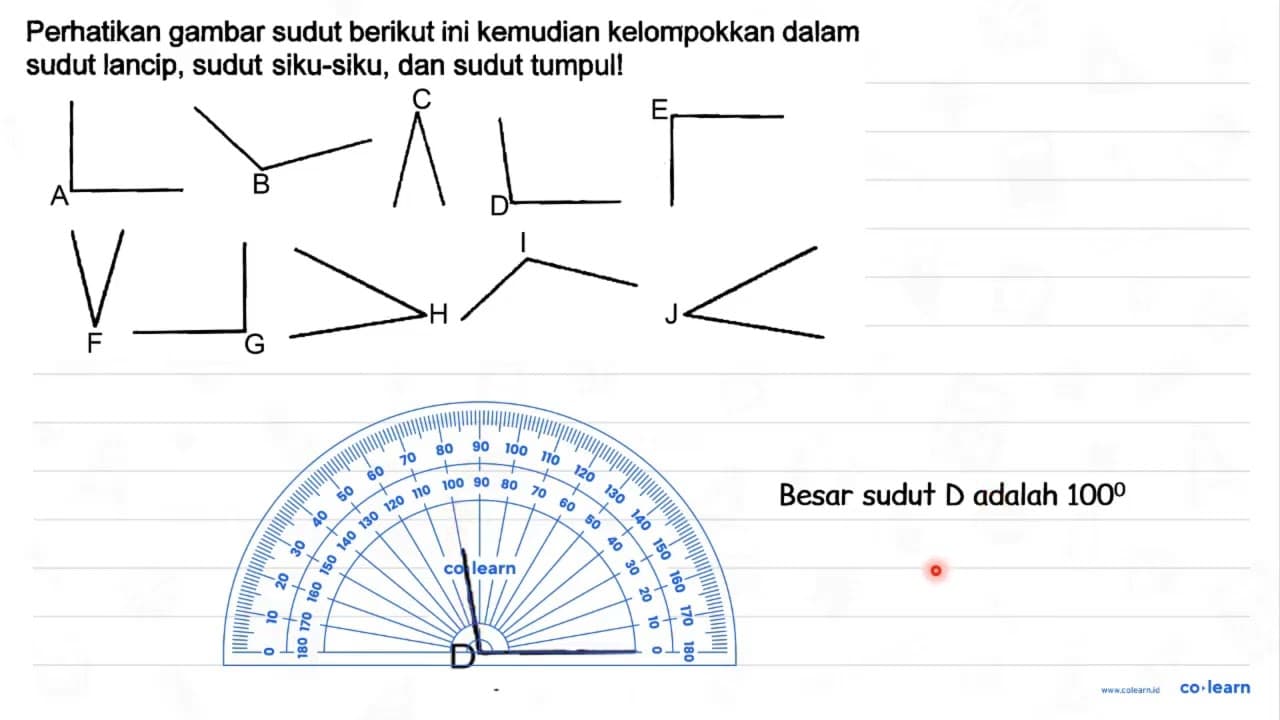 Perhatikan gambar sudut berikut ini kemudian kelompokkan