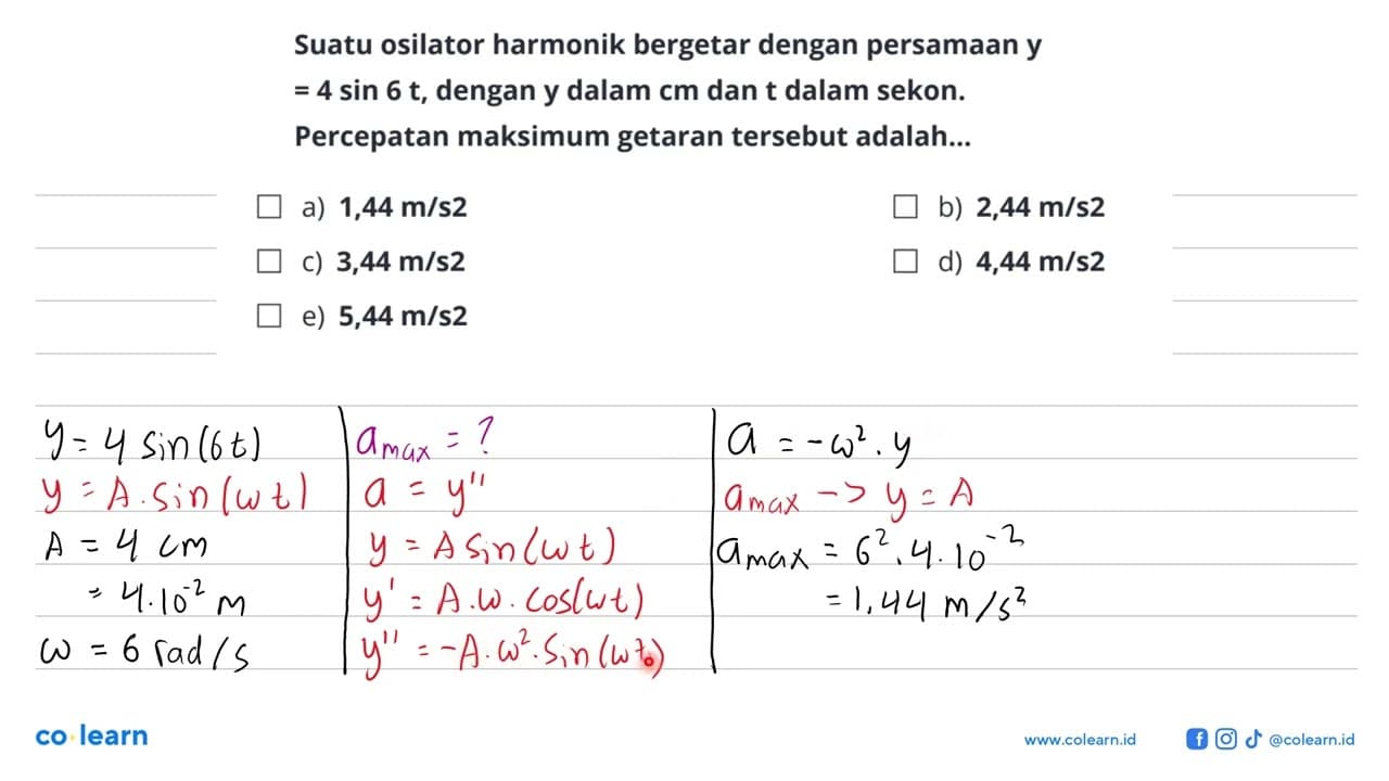 Suatu osilator harmonik bergetar dengan persamaan y =4 sin