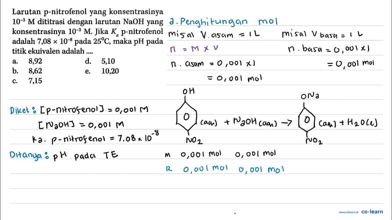 Larutan p-nitrofenol yang konsentrasinya 10^(-3) M