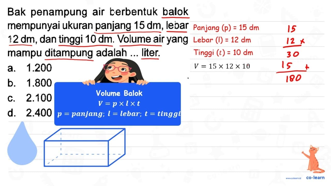 Bak penampung air terbentuk balok mempunyai ukuran panjang