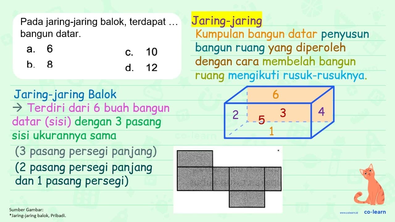 Pada jaring-jaring balok, terdapat ... bangun datar.