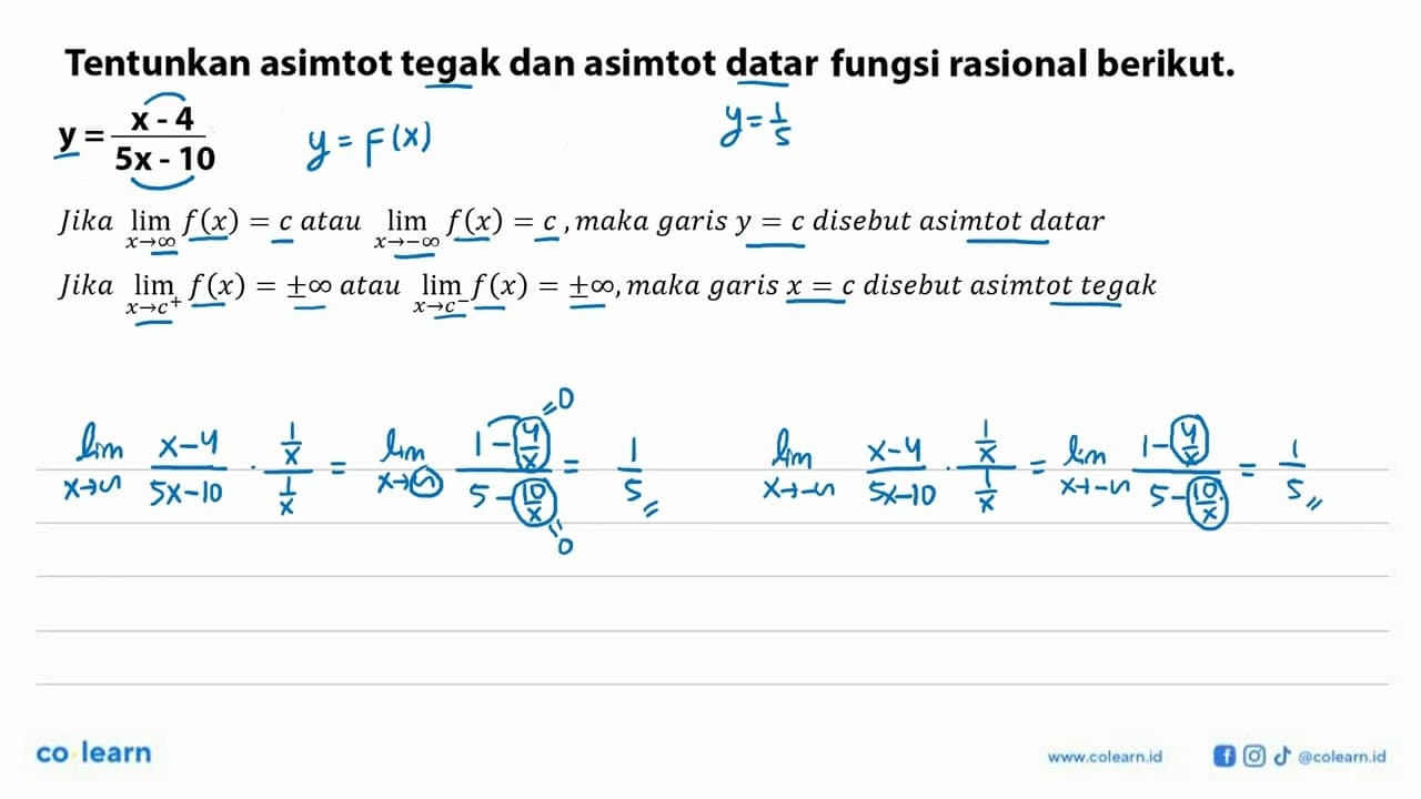 Tentunkan asimtot tegak dan asimtot datar fungsi rasional