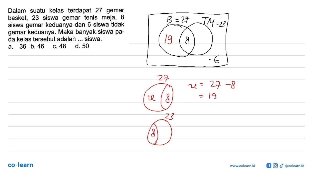 Dalam kelas terdapat 27 gemar suatu basket, 23 siswa gemar