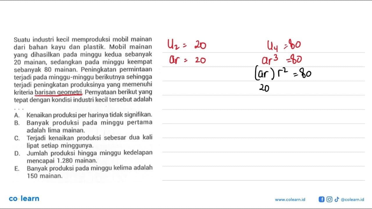 Suatu industri kecil memproduksi mobil mainan dari bahan