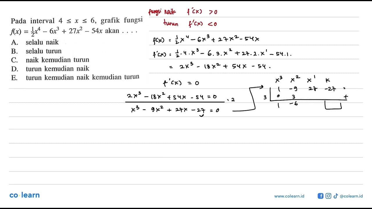 Pada interval 4<=x<=6, grafik fungsi