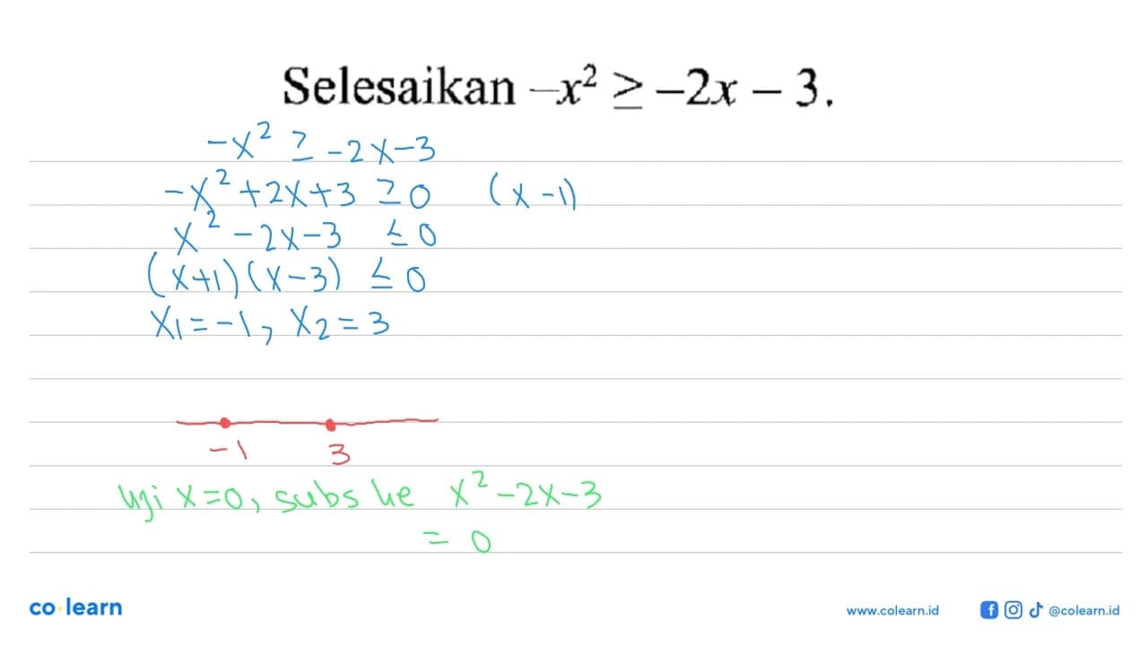 Selesaikan -x^2 >= -2x - 3