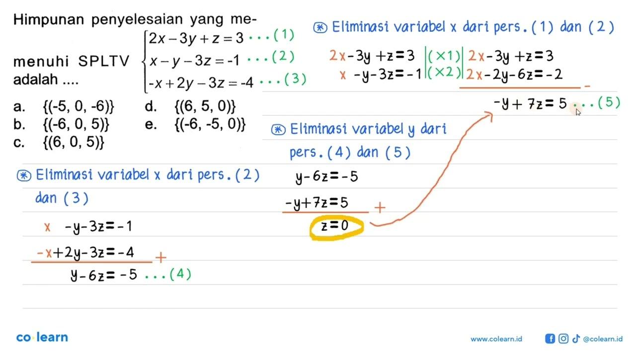 Himpunan penyelesaian yang me-menuhi SPLTV 2x-3y+z=3