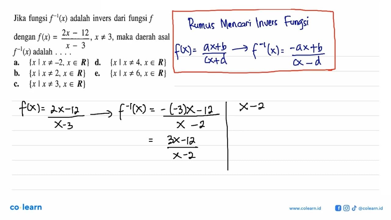 Jika fungsi f^(-1)(x) adalah invers dari fungsi f dengan