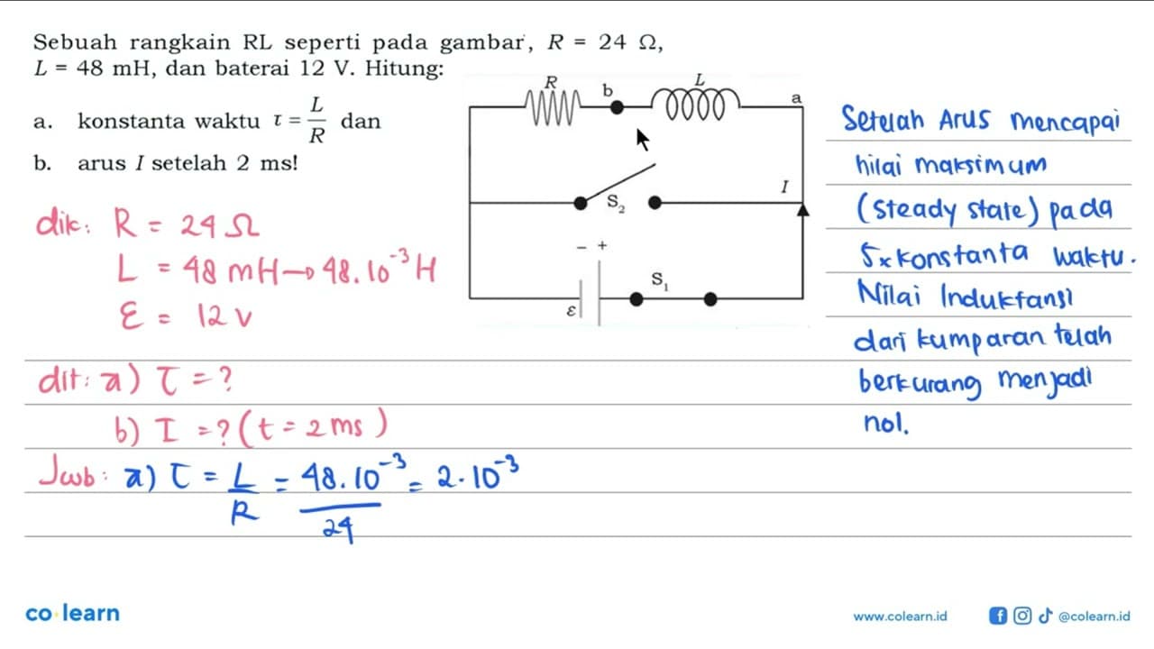 R b L a S2 I epsilon - + S1 Sebuah rangkaian RL seperti