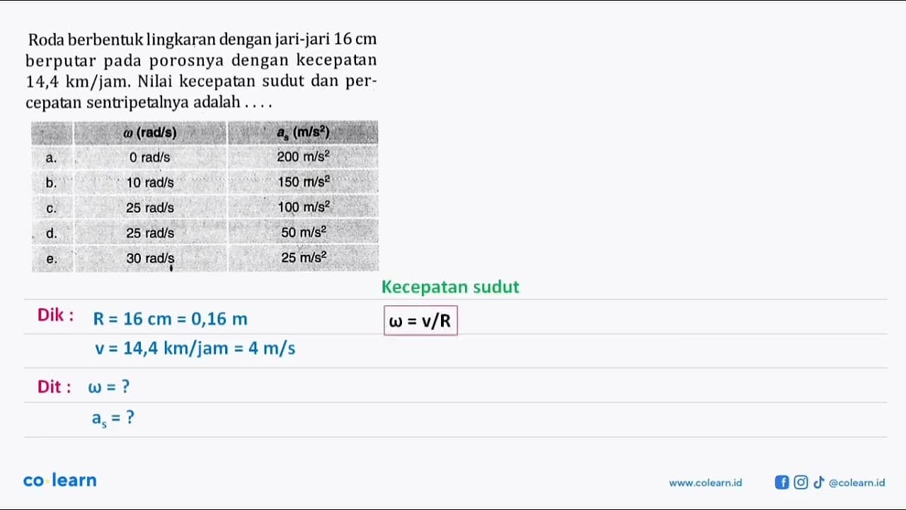 Roda berbentuk lingkaran dengan jari-jari 16 cm berputar