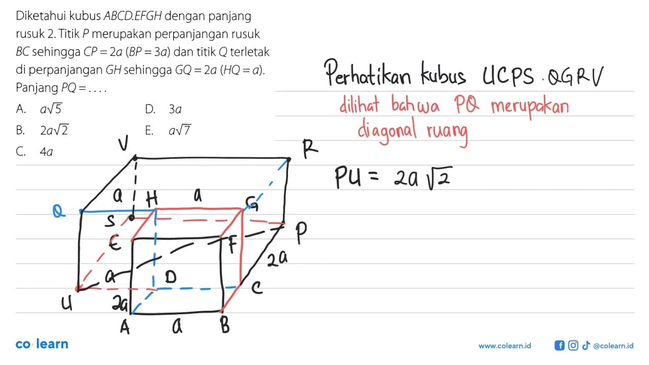 Diketahui kubus ABCD.EFGH dengan panjang rusuk 2. Titik P