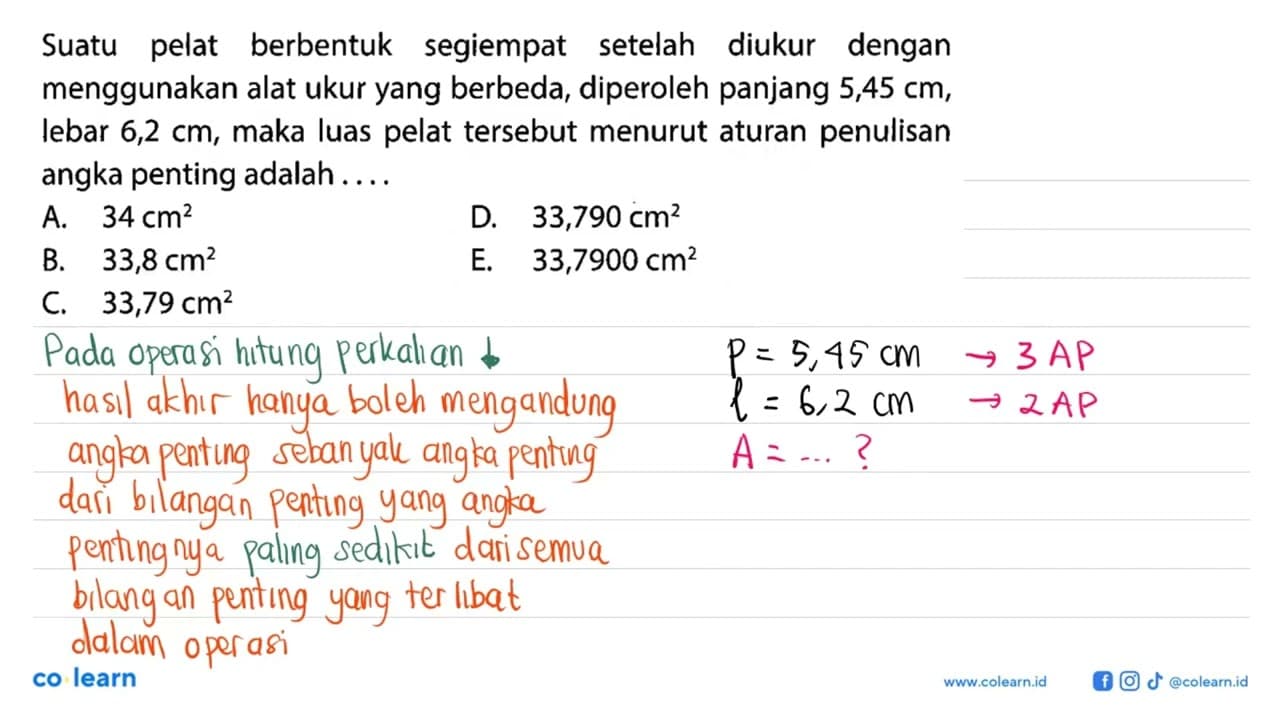 Suatu pelat berbentuk segiempat setelah diukur dengan