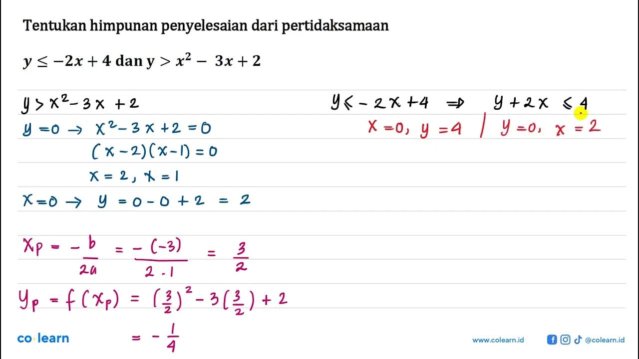 Tentukan himpunan penyelesaian dari pertidaksamaan y<=-2x+4