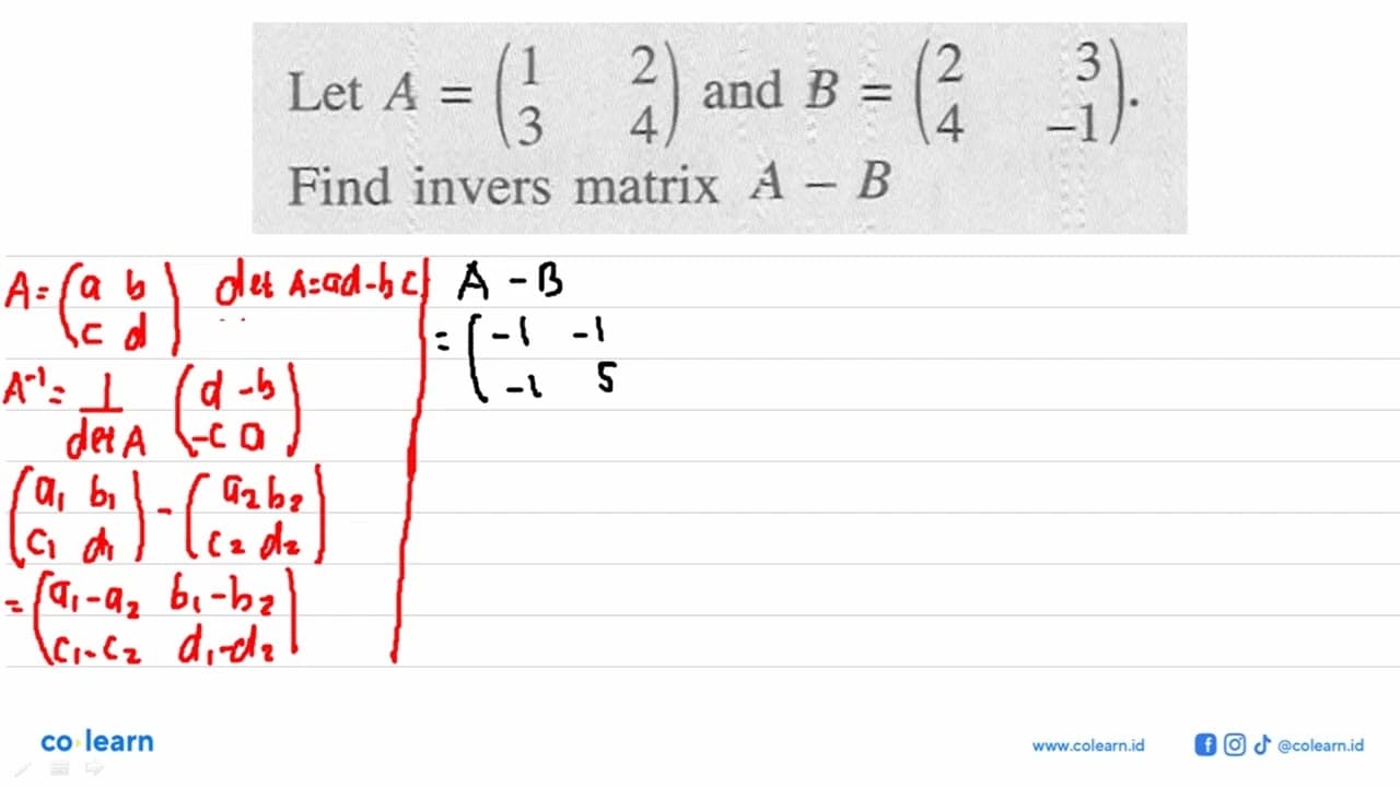 Find S^(-1), M^(-1), and A^(-2). Let A=(1 2 3 4) and B=(2 3