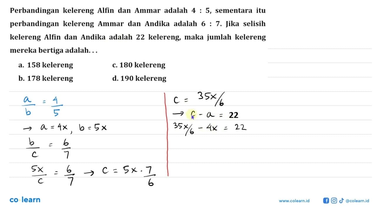 Perbandingan kelereng Alfin dan Ammar adalah 4 : 5,