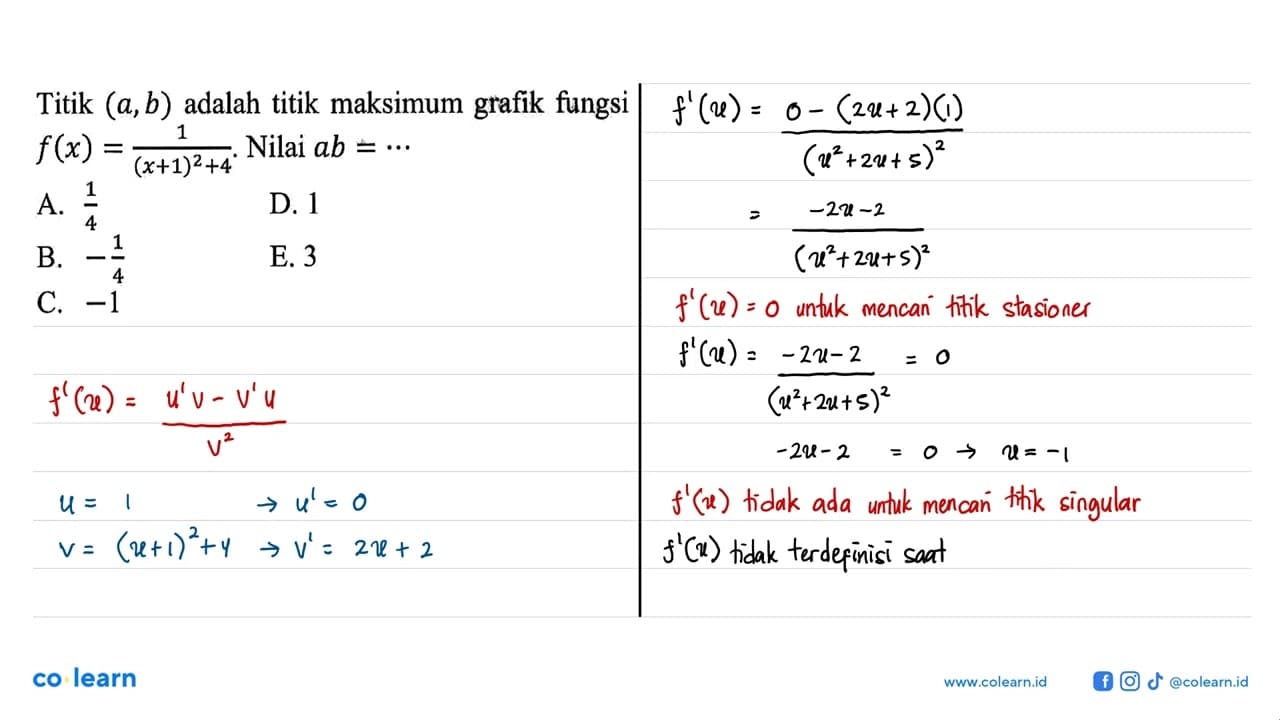 Titik (a, b) adalah titik maksimum grafik fungsi