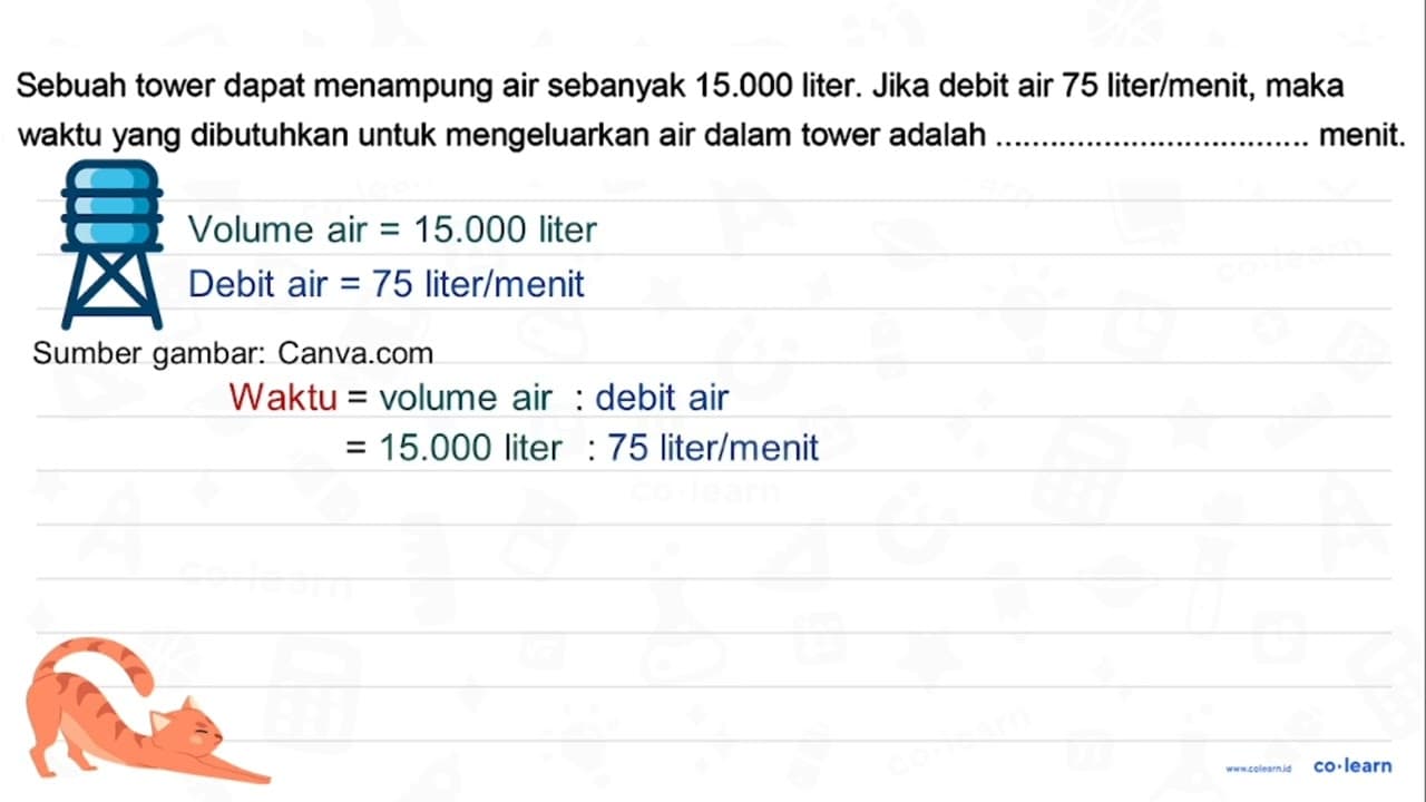 Sebuah tower dapat menampung air sebanyak 15.000 liter.