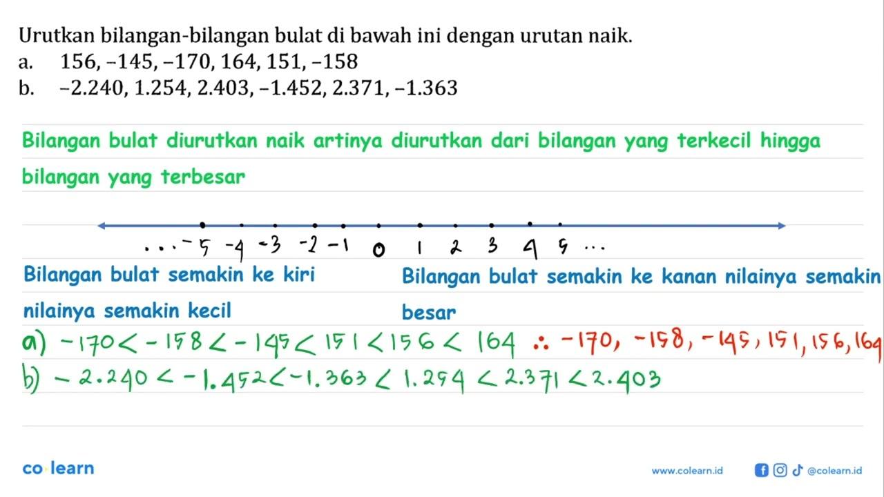 Urutkan bilangan-bilangan bulat di bawah ini dengan urutan