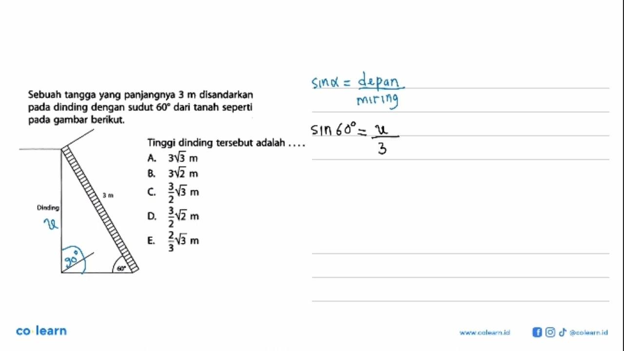 Sebuah tangga yang panjangnya 3 m disandarkan pada dinding