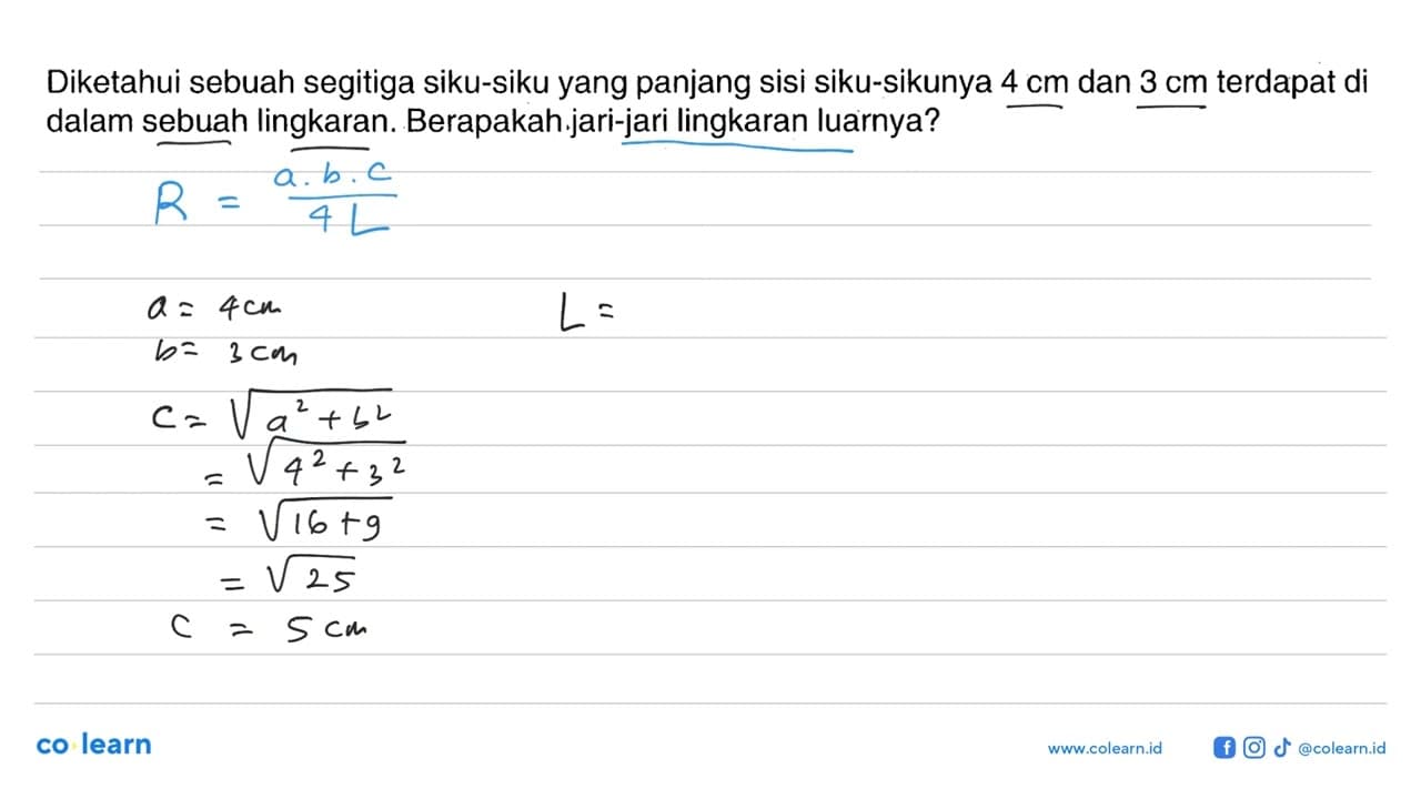 Diketahui sebuah segitiga siku-siku yang panjang sisi