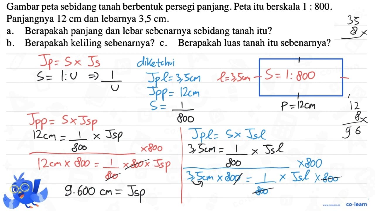 Gambar peta sebidang tanah berbentuk persegi panjang. Peta