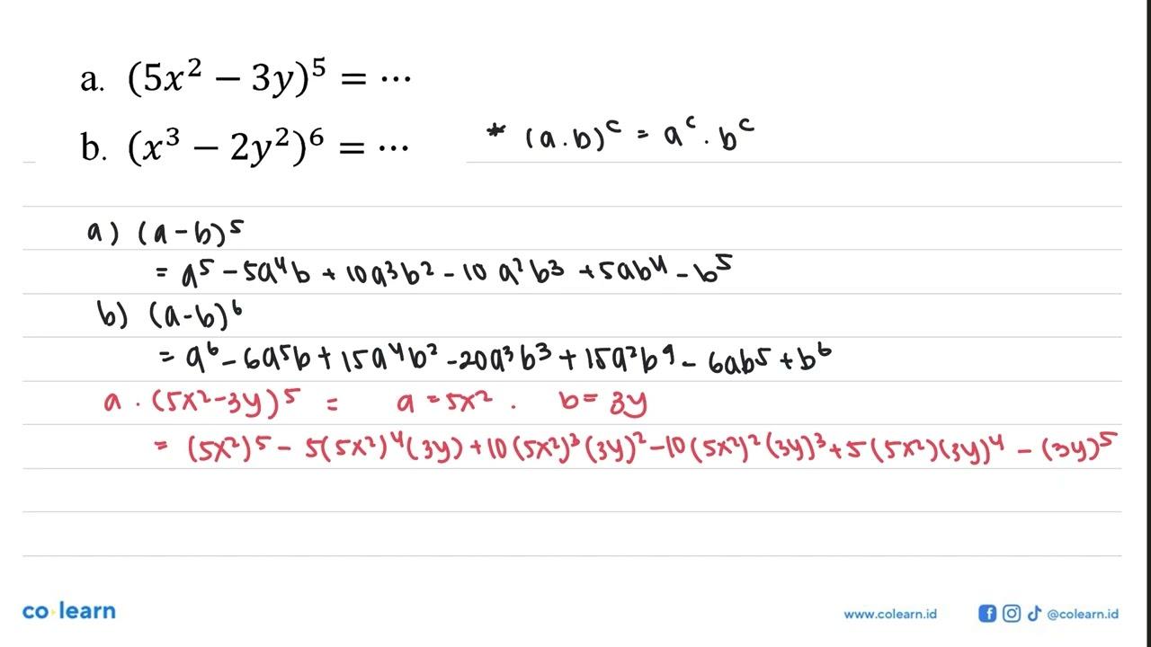 a.(5x^2- 3y)^5 b.(x^3- 2y^2)^6