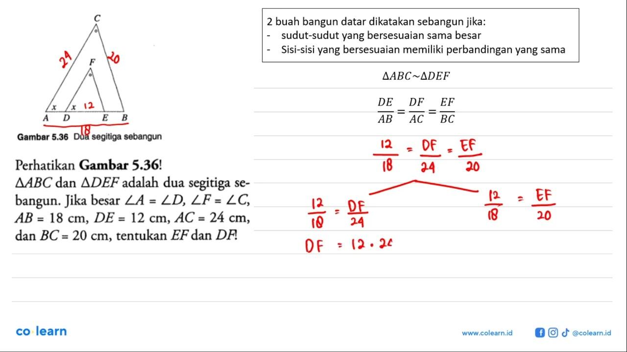 Gambar 5.36 Dua segitiga sebangun C F x x A D E BPerhatikan